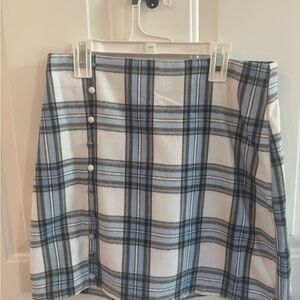 Blue Rain A-Line Plaid Skirt - Blue and White